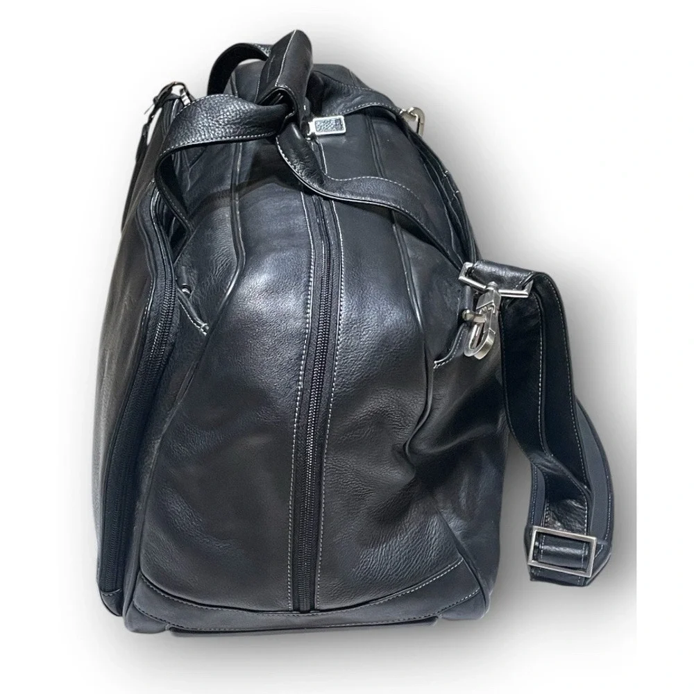 Johnston & Murphy Leather Black Large Weekender Travel Duffle Bag 22